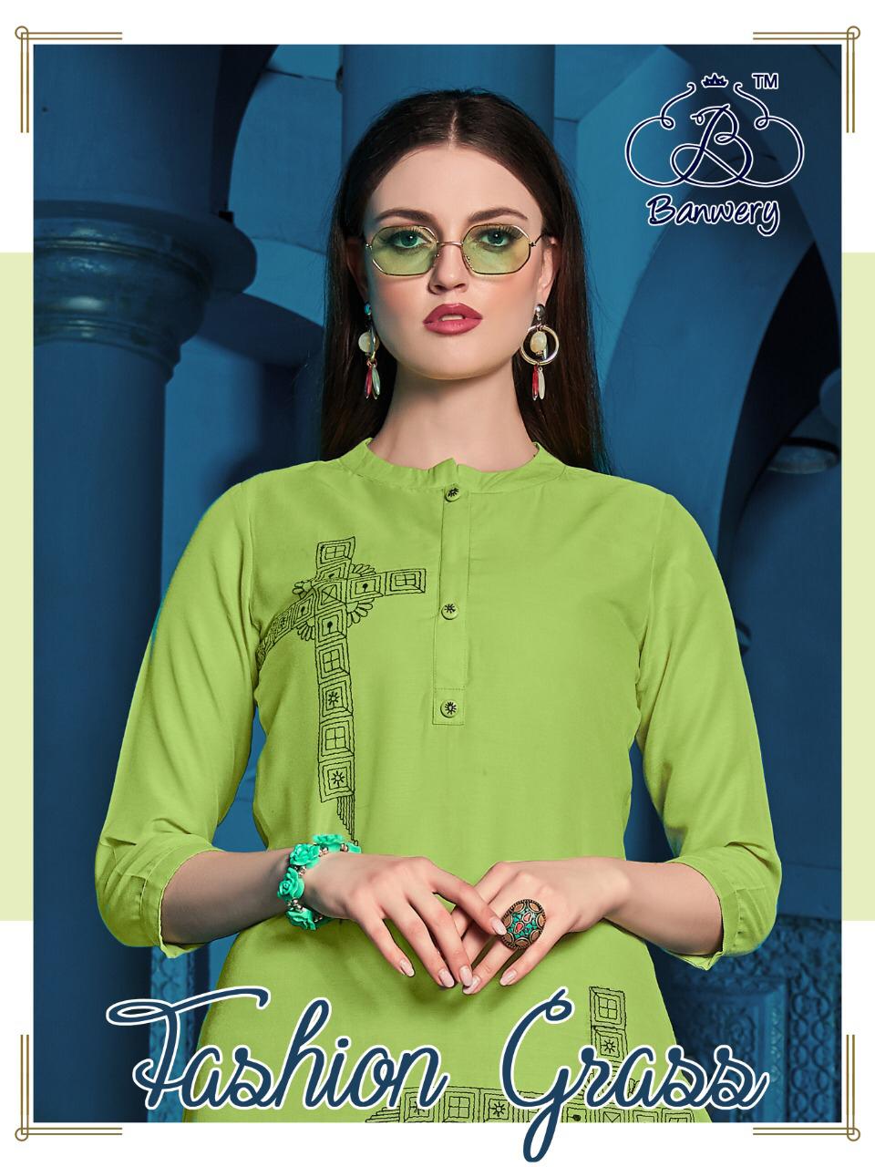 Banwery Fashion Grass Viscose Cotton Fancy Summer Kurtis