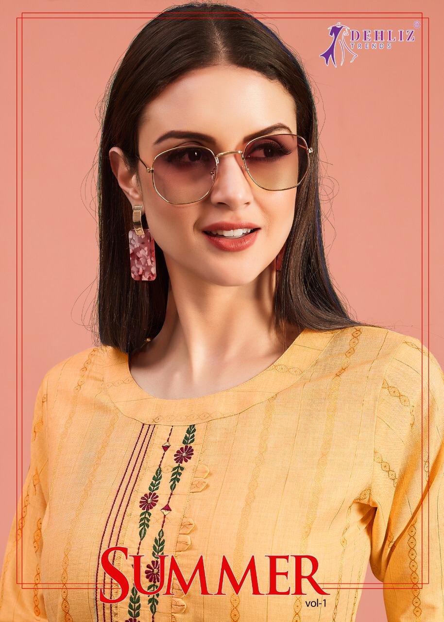 Dehliz Trendz Summer Cotton Embroidery Kurtis Wholesaler