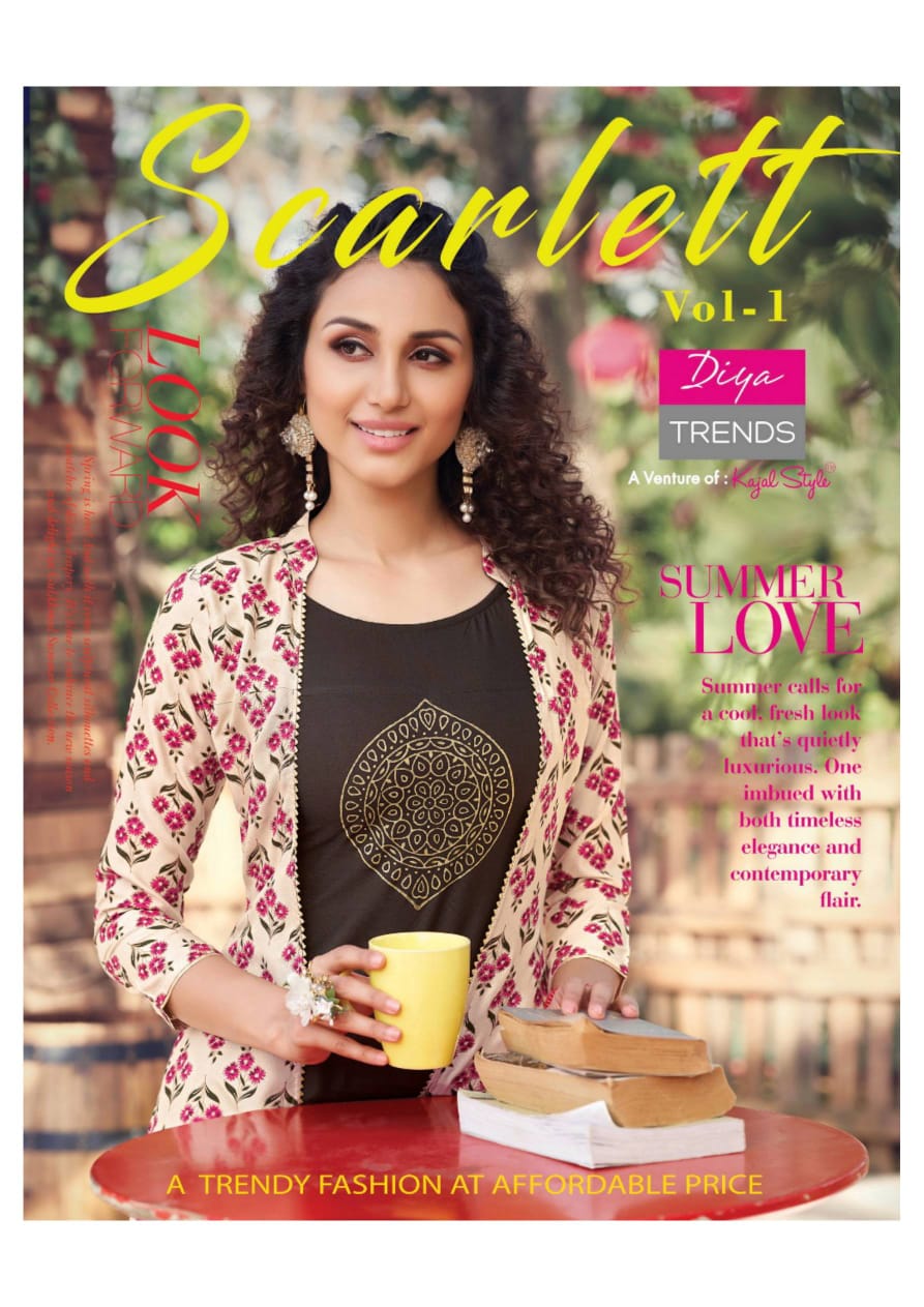 Diya Trendz Scarlett Vol 1 Rayon Cotton Designer Kurti With Shrug