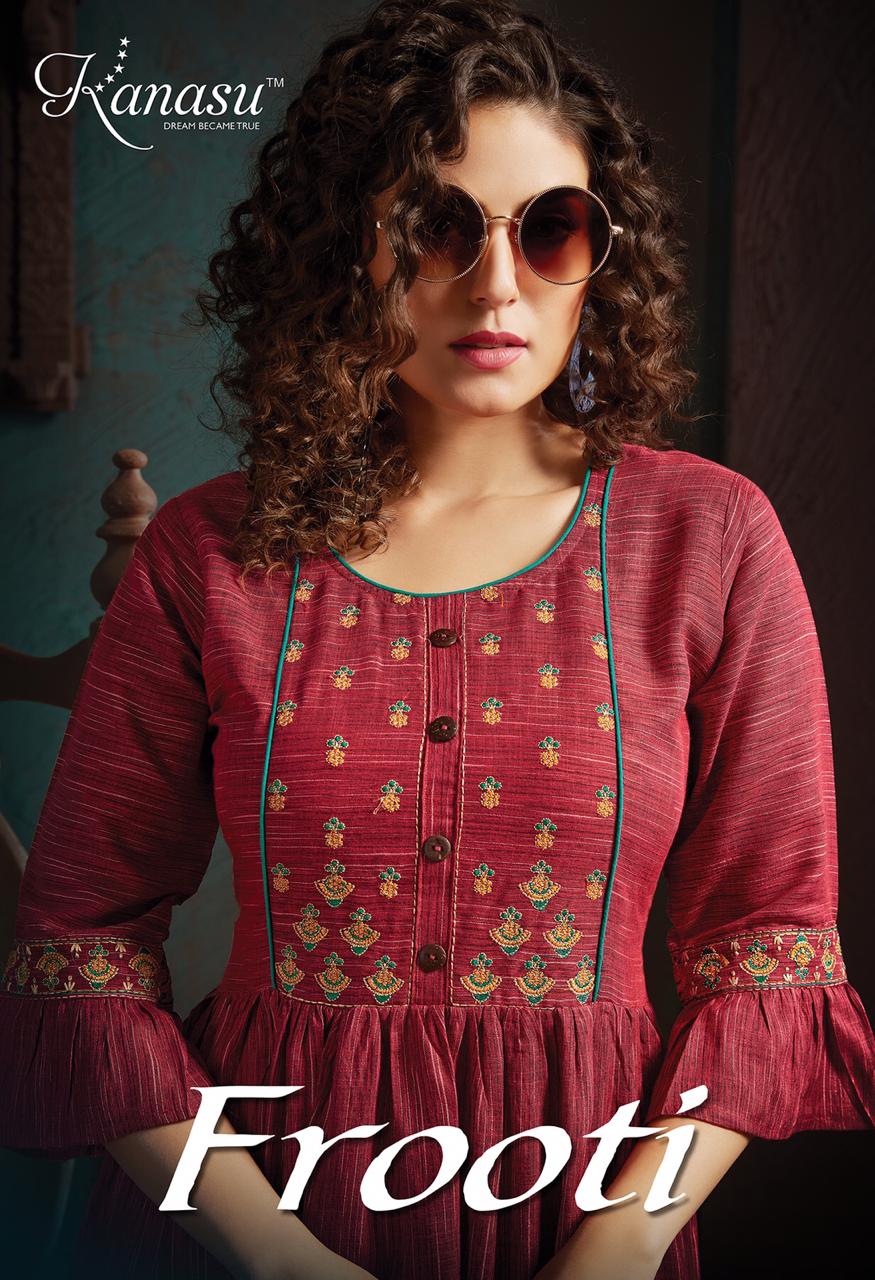 Frooti By Kanasu Fancy Rayon Long Pattern Style Kurti Wholesale Rate