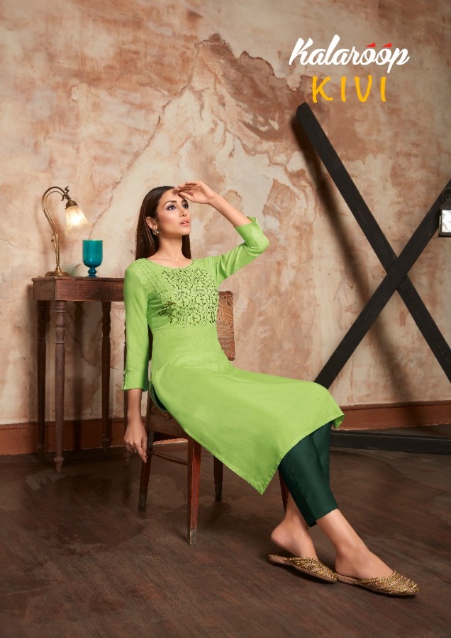 Kalaroop Present Kivi Rayon Formal Wear Kurtis Wholesaler