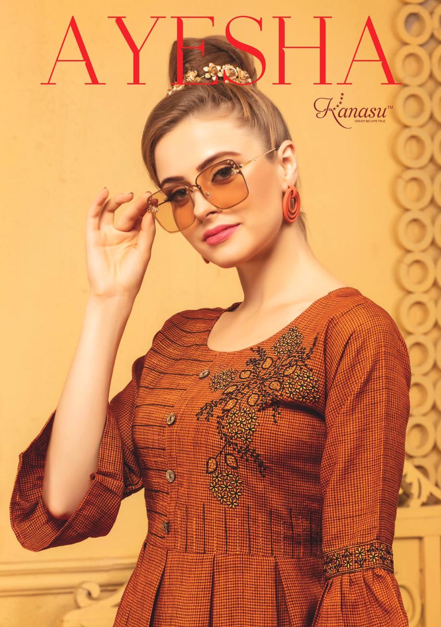 Kanasu Ayesha Rayon Casual Wear Flair Pattern Kurtis