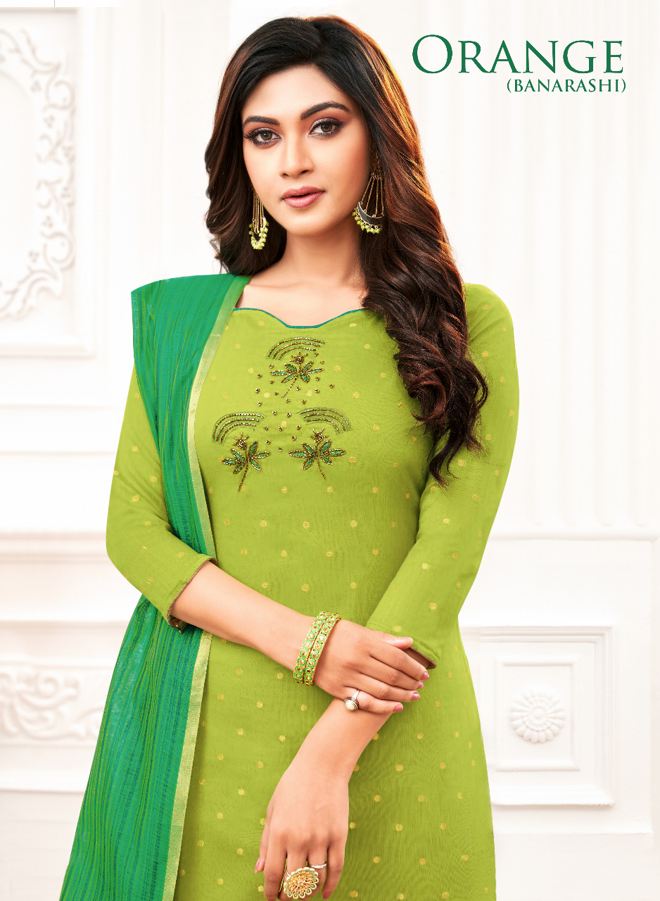 Kapil Trendz Launch Orange Banarashi Jacquard Salwar Suit Collection