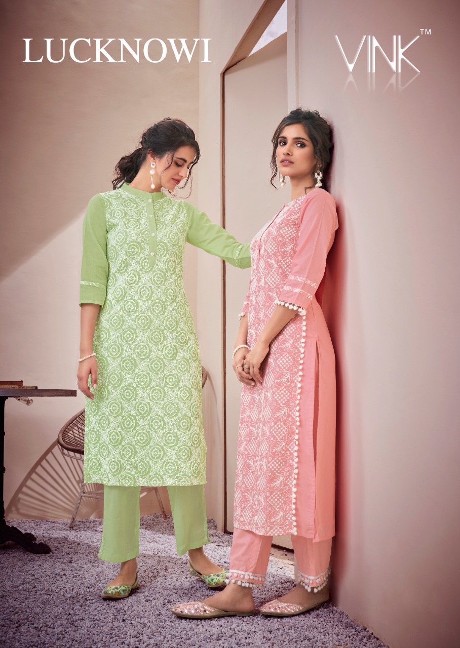 Lucknowi By Vink Cotton Chikan Work Top With Bottom Collection