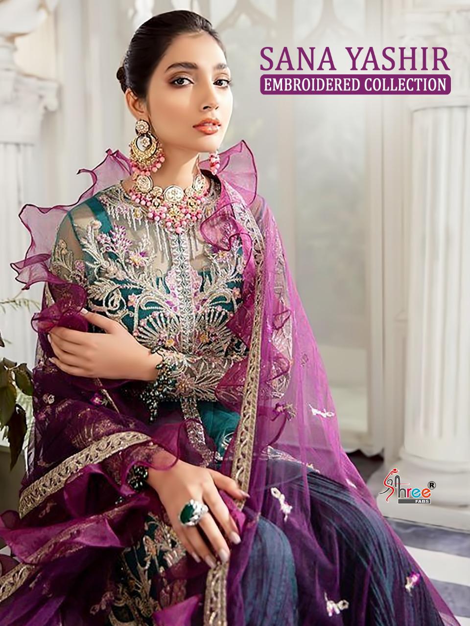 Shree Fabs Sana Yashir Net And Georgette Embroidery Pakistani Dress Materials