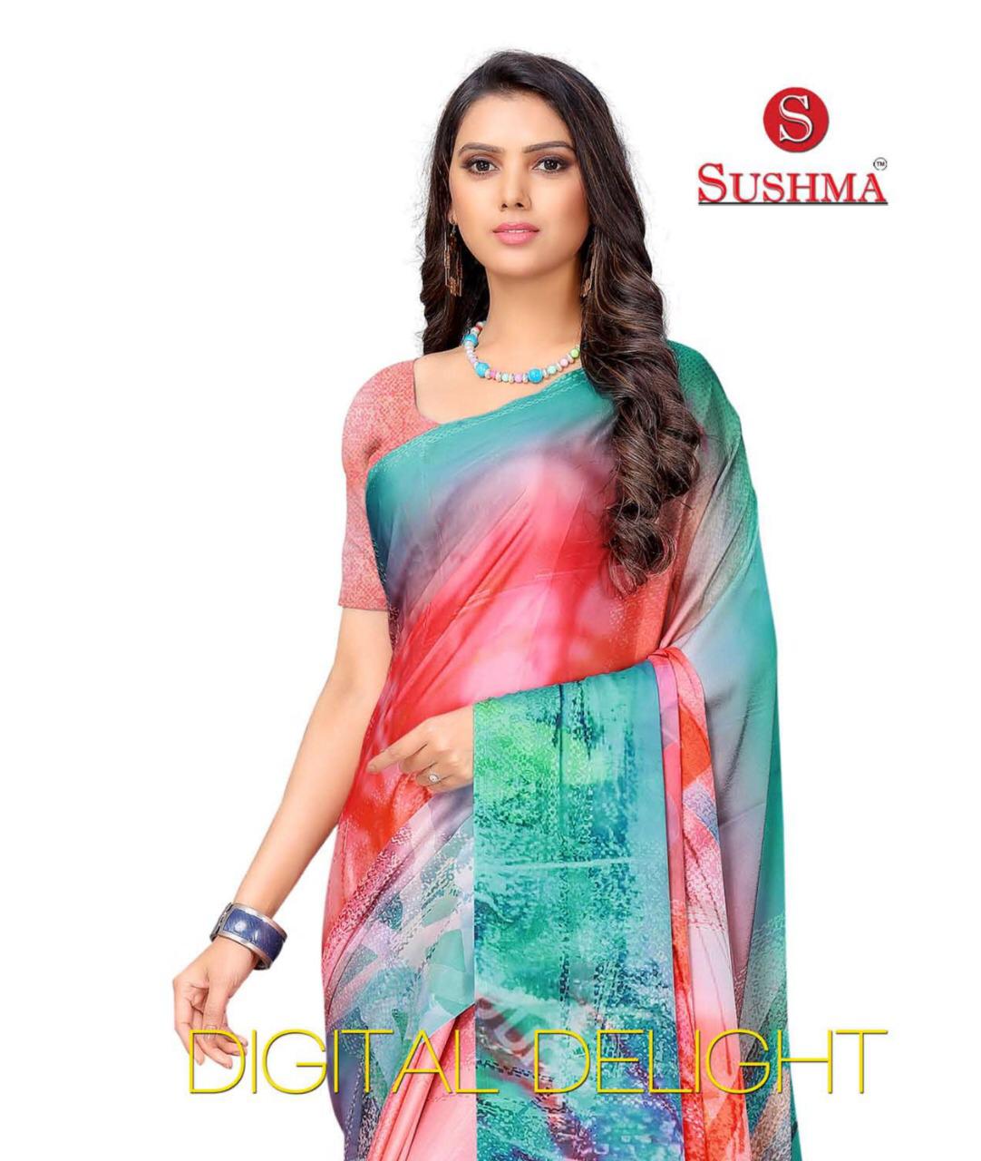 Sushma Digital Delight 8701-8706 Series Satin Printed Fancy Saree