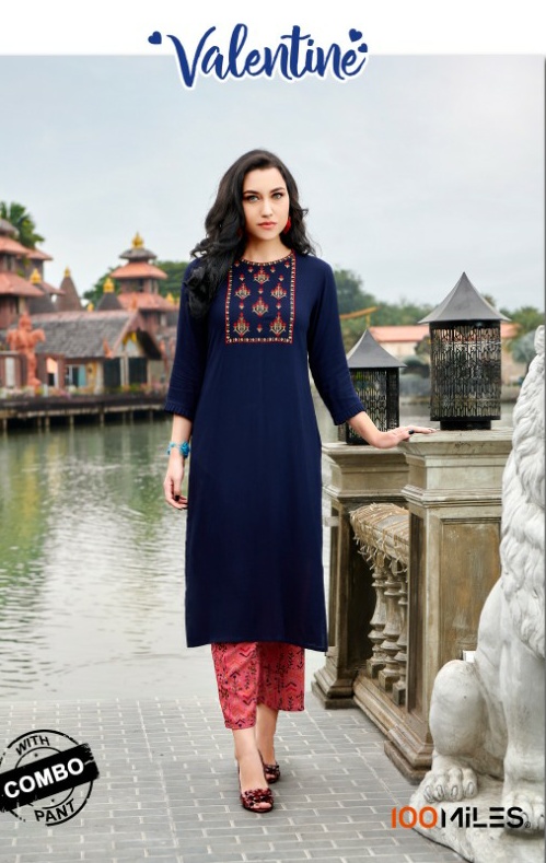 Valentine By 100 Miles Rayon Kurti With Plazzo Set