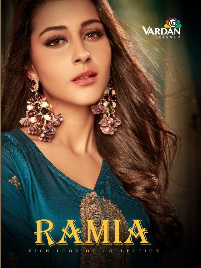 Vardan Designer Ramia Maslin Embroidery Long Gown With Dupatta