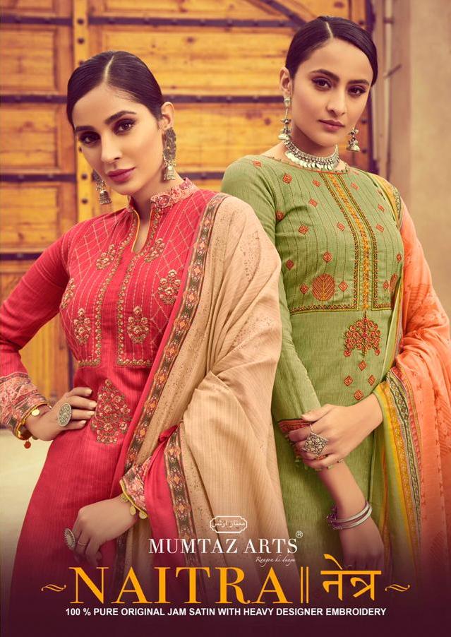 Mumtaz Arts Naitra Jam Satin Embroidery Karachi Suits Collection