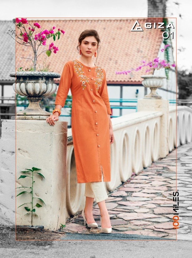 100 Miles Launch Giza Fancy Cotton Formal Wear Kurti Wholesaler