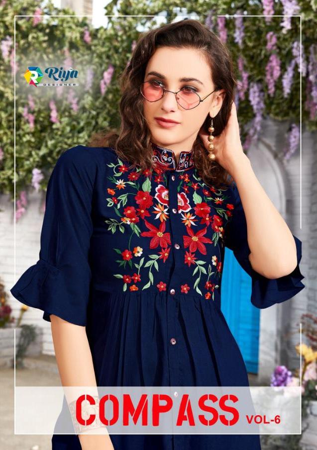 Compass Vol 6 By Riya Designer Rayon Short Top For Girls Collection