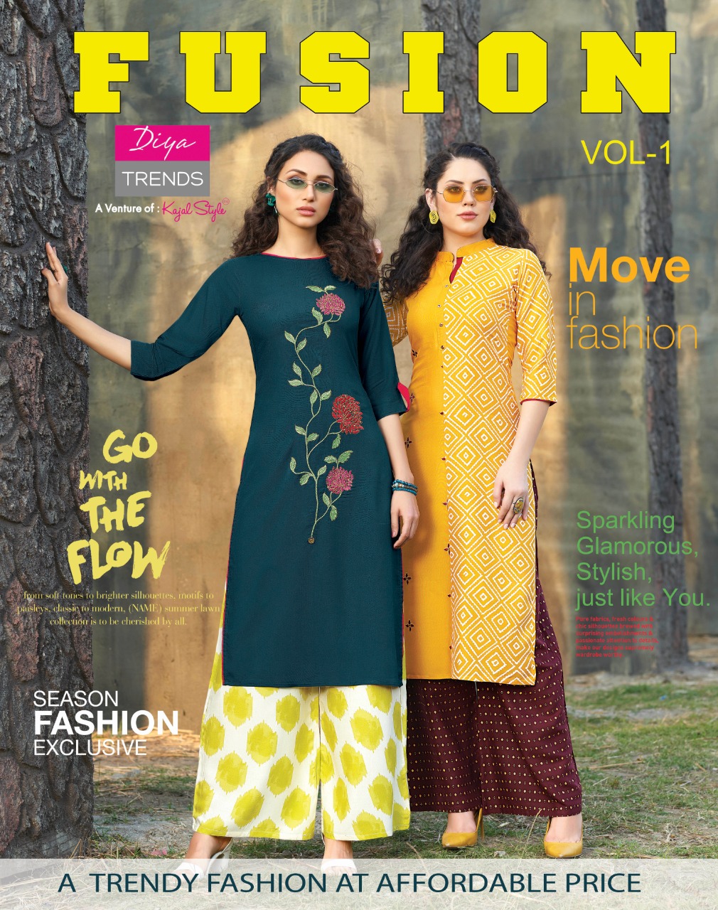 Diya Trendz Fusion Rayon Cotton Kurti With Pant Plazzo Pair Wholesaler