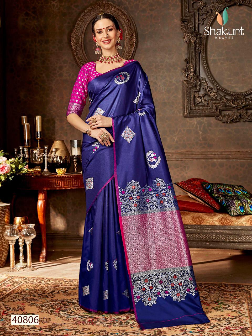 Elakshi By Shakunt Silk Saree With Silver Jari Collection