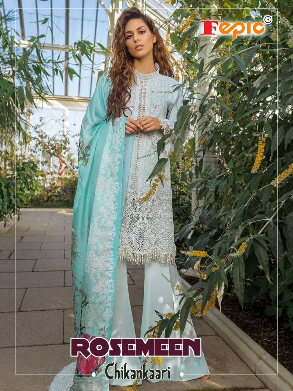 Fepic Rosemeen Chikankaari Cotton Pakistani Dress Materials Supplier