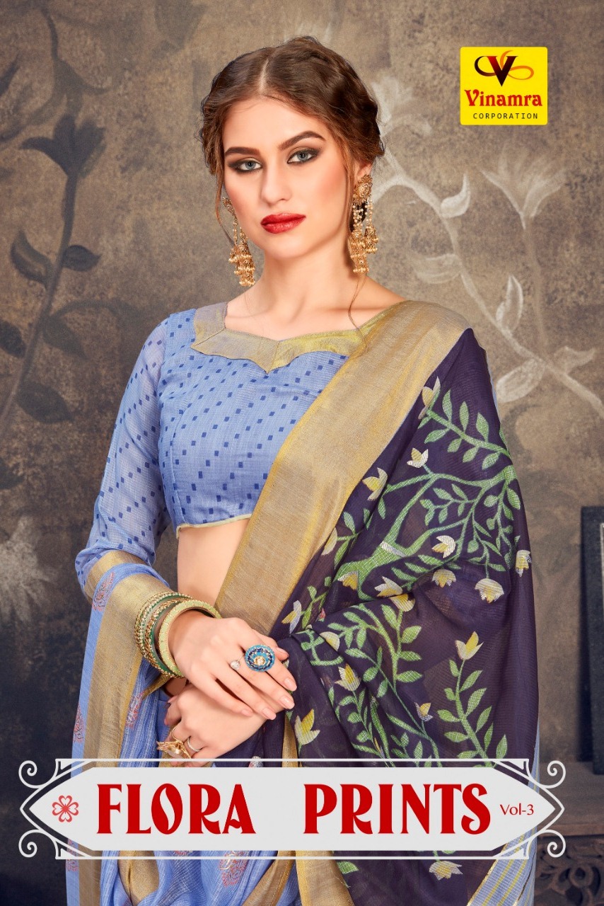 Flora Print Vol 3 By Vinamra Cotton With Jari Work Saree Online Shopping In Surat