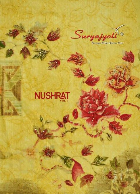 Nushrat By Suryajyoti Satin Cotton Aari Work Suits Designs Wholesaler