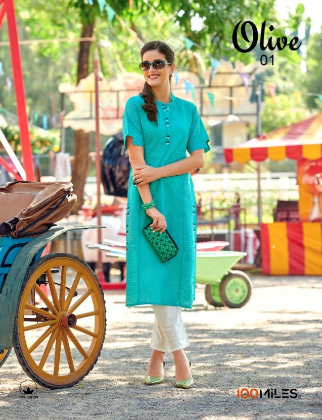 Olive By 100 Miles Cotton Designer Fancy Kurtis