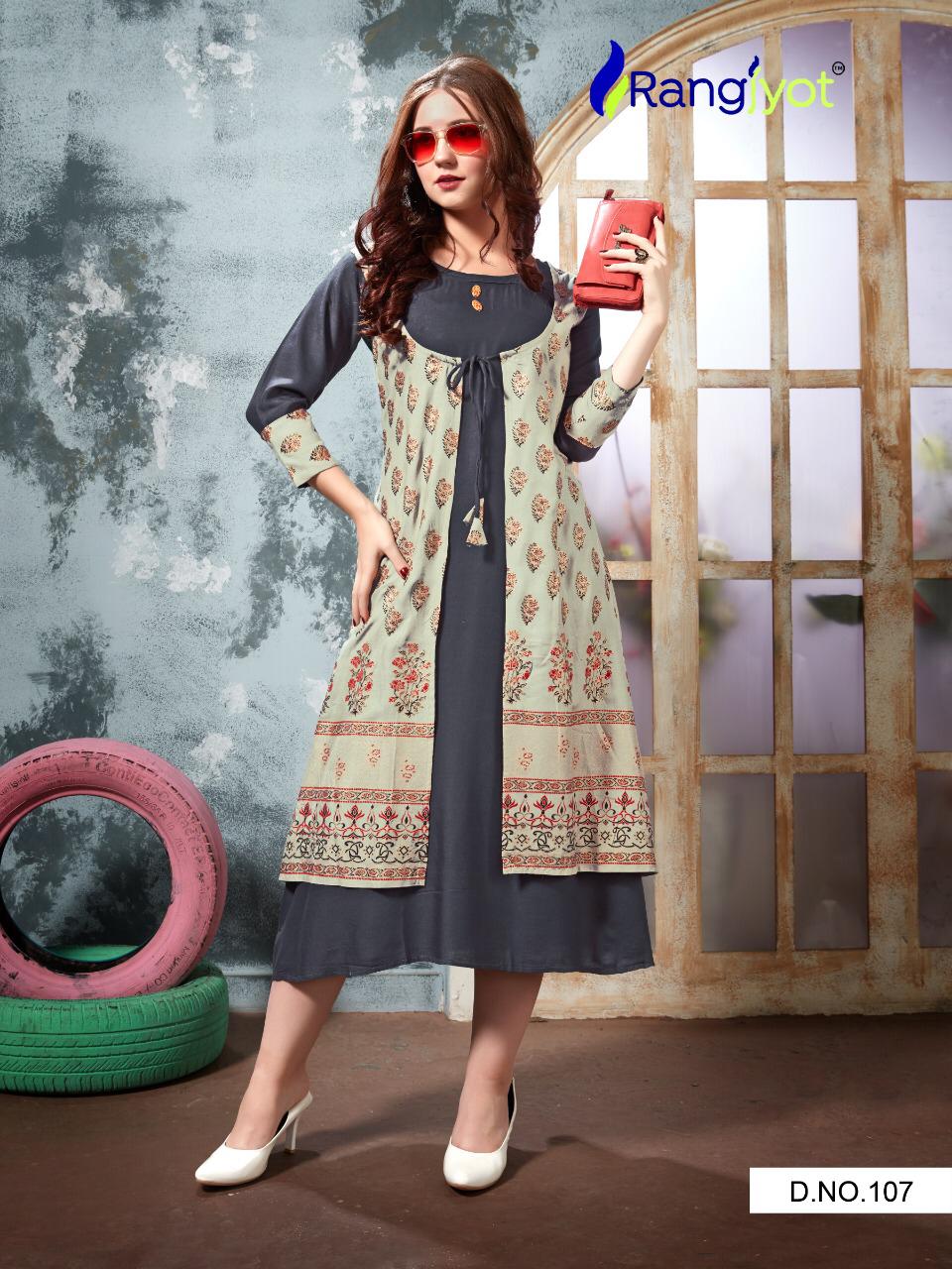 Rangjyot High Line Rayon Kurti With Shrug Pattern Collection