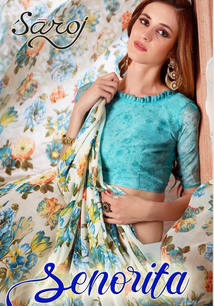 Senorita By Saroj Georgette With Flower Print Casual Wear Saree Collection