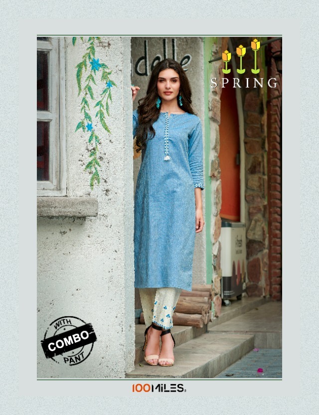 Spring By 100 Miles Cotton Long Kurti With Pant Pair Collection