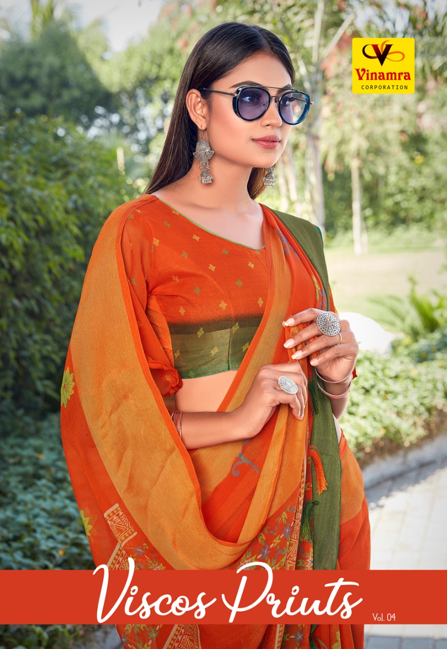 Vinamra Viscose Prints Vol 4 Synthetics Saree With Satin Patta Collection