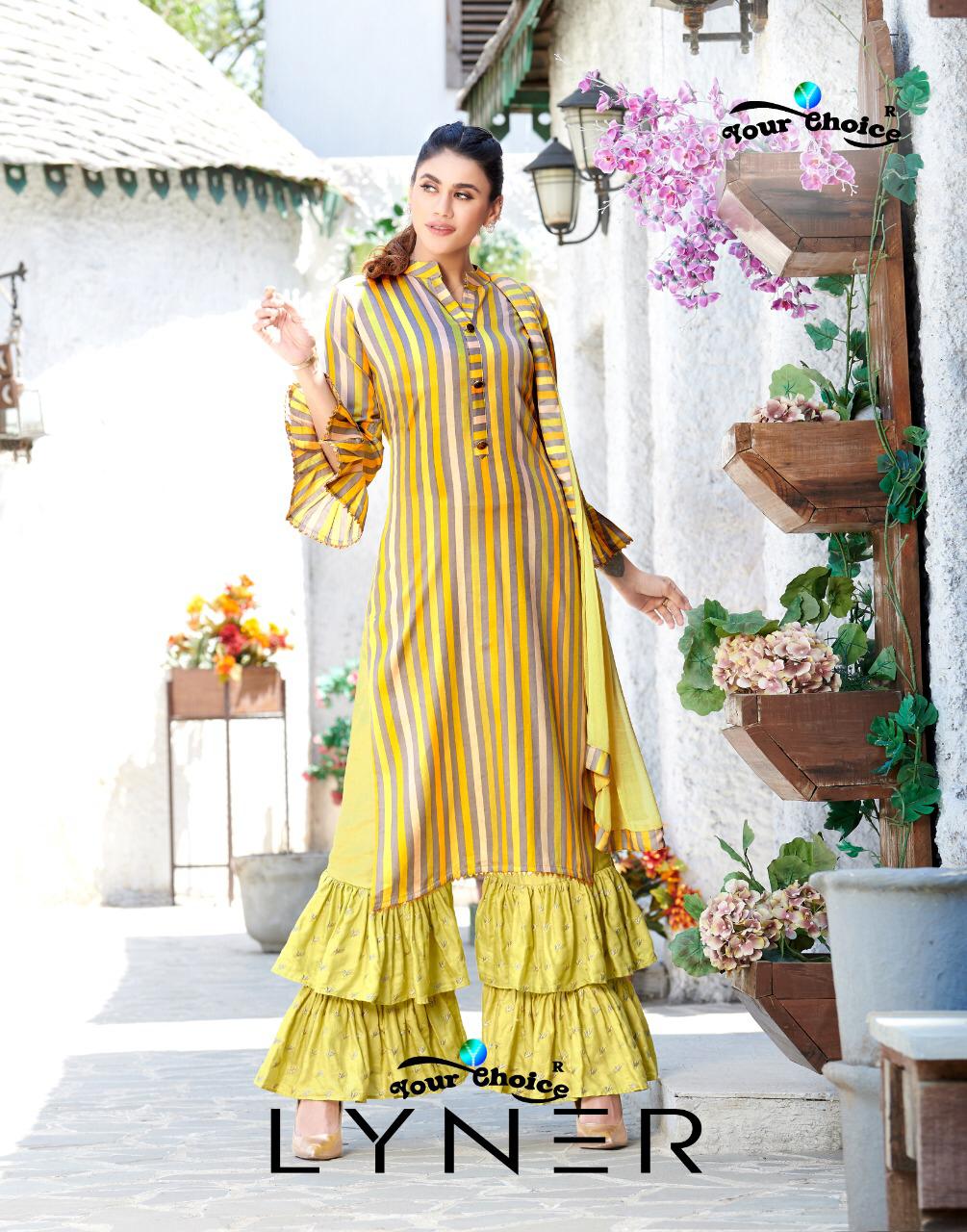 Your Choice Lyner Jam Silk Sharara Style Salwar Kameez