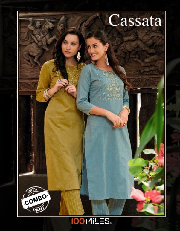 100 Miles Cassata Cotton Embroidery Kurti With Combo Pattern Pants