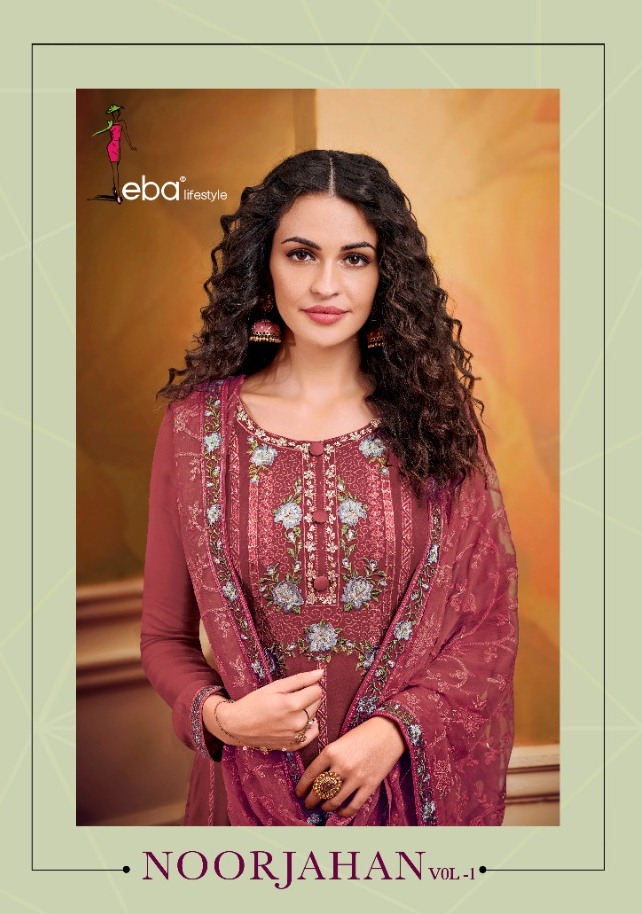 Eba Lifestyle Noorjahan Vol 1 Georgette Heavy Embroidery Stunning Look Suit