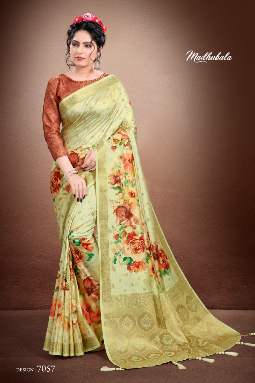 Madhubala 7051-7062 Series By K4u Jacquard Silk With Digital Print Saree