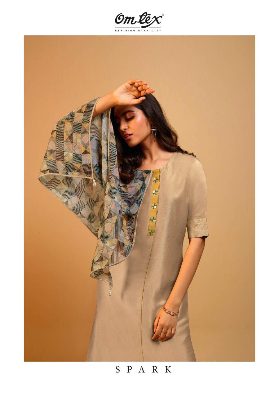 Om Tex Spark Silk Party Wear Long Dress With Scarf Collection