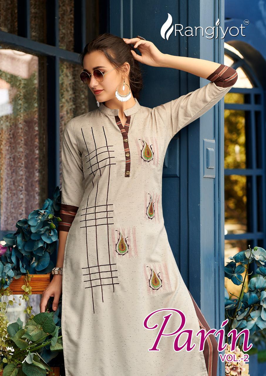 Rangjyot Parin Vol 2 Rayon Embroidery Kurti With Plazzo Wholesaler