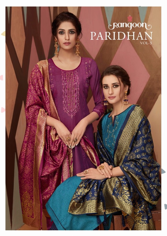 Rangoon Paridhan Vol 3 Silk With Khatli Work Readymade Salwar Suits