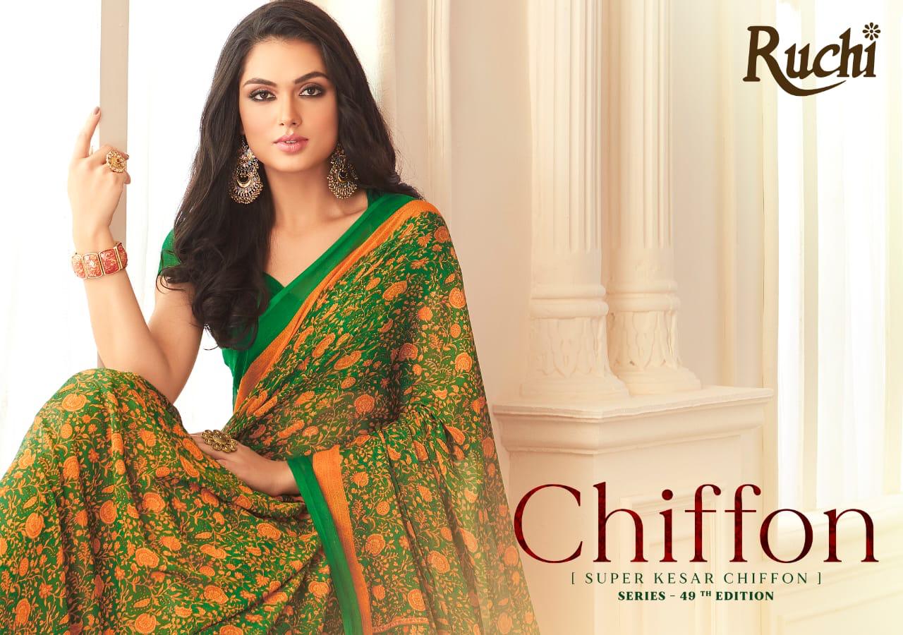 Ruchi Super Kesar Chiffon Vol 49 Printed Chiffon Casual Wear Saree Designs