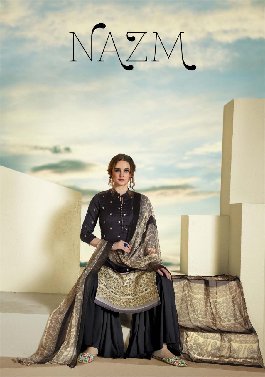 Sargam Print Nazm Jam Designer Print Long Pakistani Suit Concept