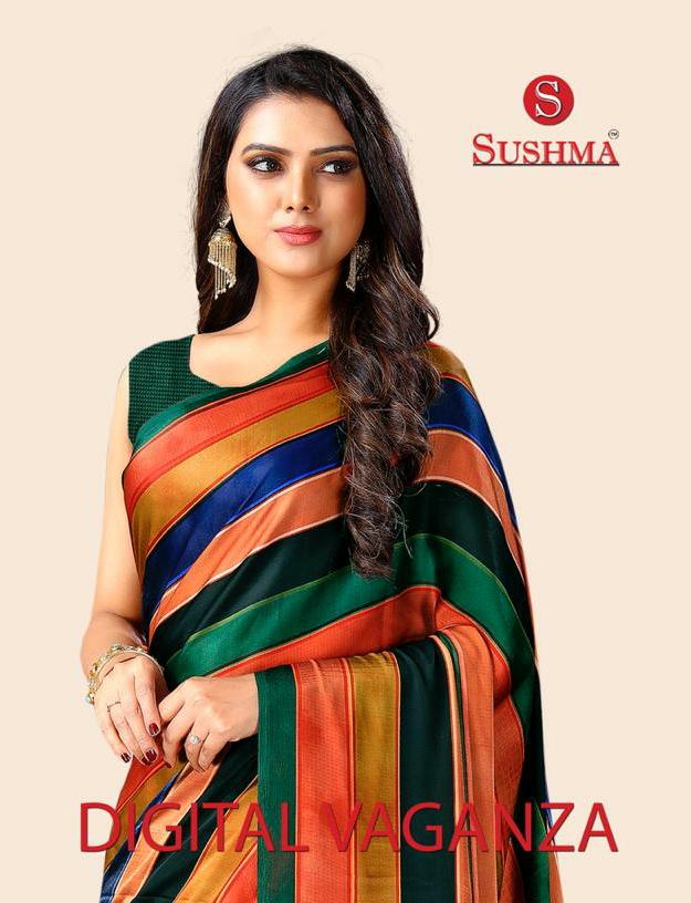 Sky Satin By Sushma Satin Silk Digital Print Saree Online Shopping