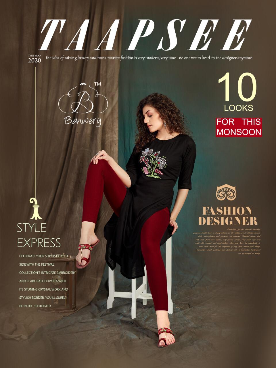 Taapsee By Banwery Heavy Rayon With Embroidery Work Kurti Wholesaler