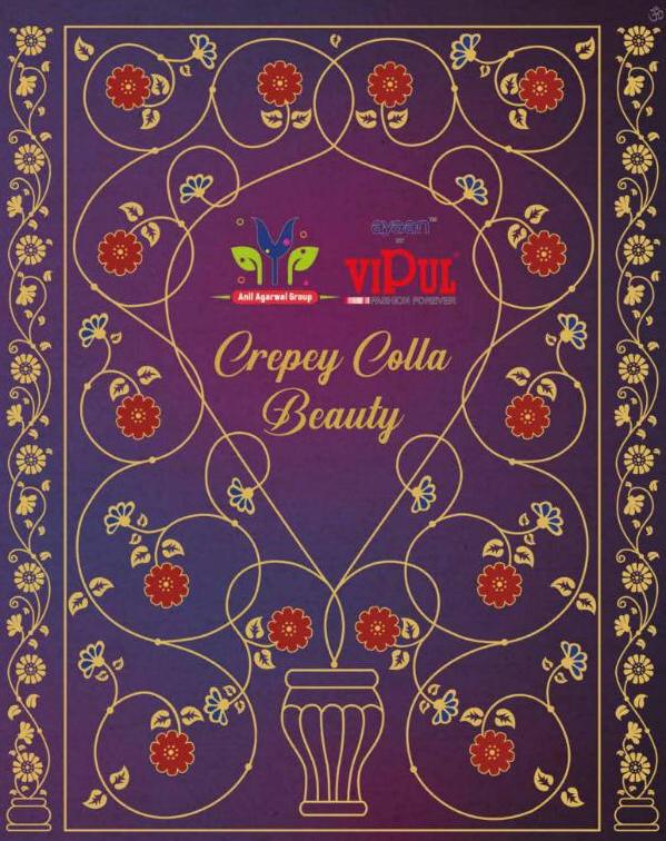 Vipul Crepey Colla Beauty Cat 410 Ocherish Wear Saree Collection