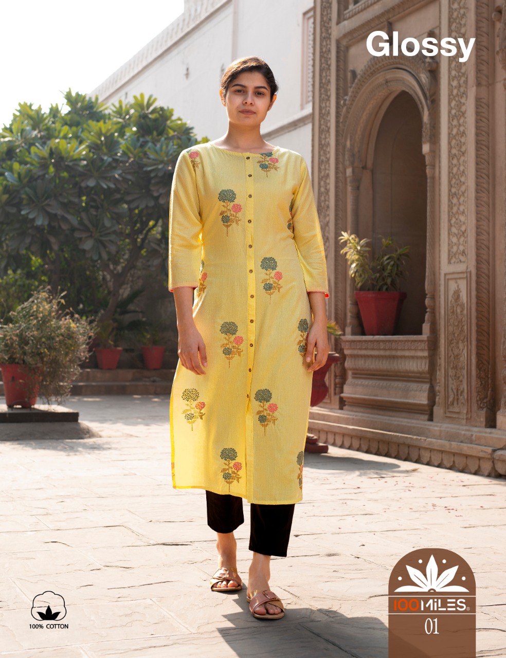 100 Miles Glossy Cotton Designer Embroidered Ladies Kurtas Online