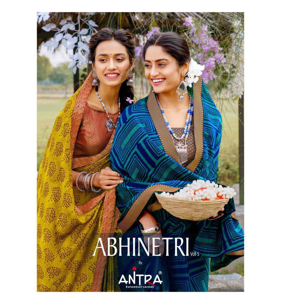 Antra Launch Abhinetri Vol 5 Fancy Black Moss Printed Saree With Lace