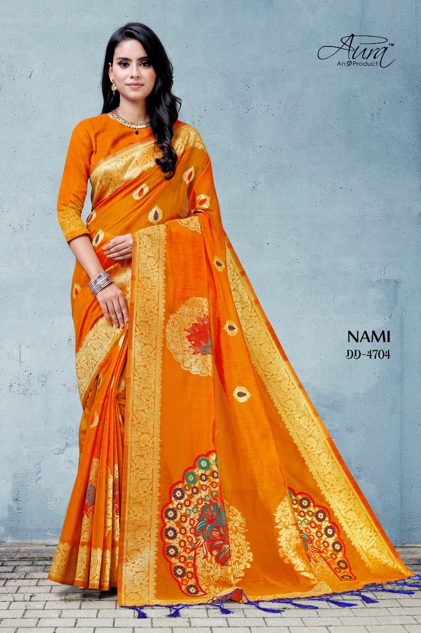 Aura Launching Nami Cotton Blend Classy Design Traditional Look Saree Dealer