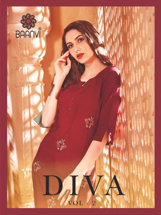 Baanvi Launch Diva Vol 2 Rayon Embroidery Excellent Designer Kurtis