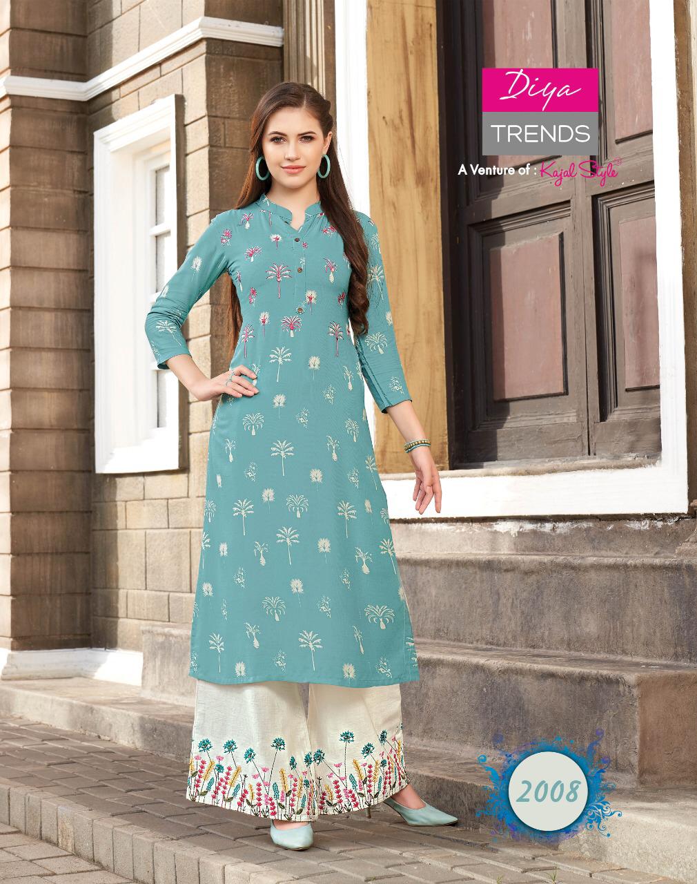 Diya Trends Fashion Angel Vol 2 Rayon Fancy Kurti With Plazzo Sharara And Skirt Pair