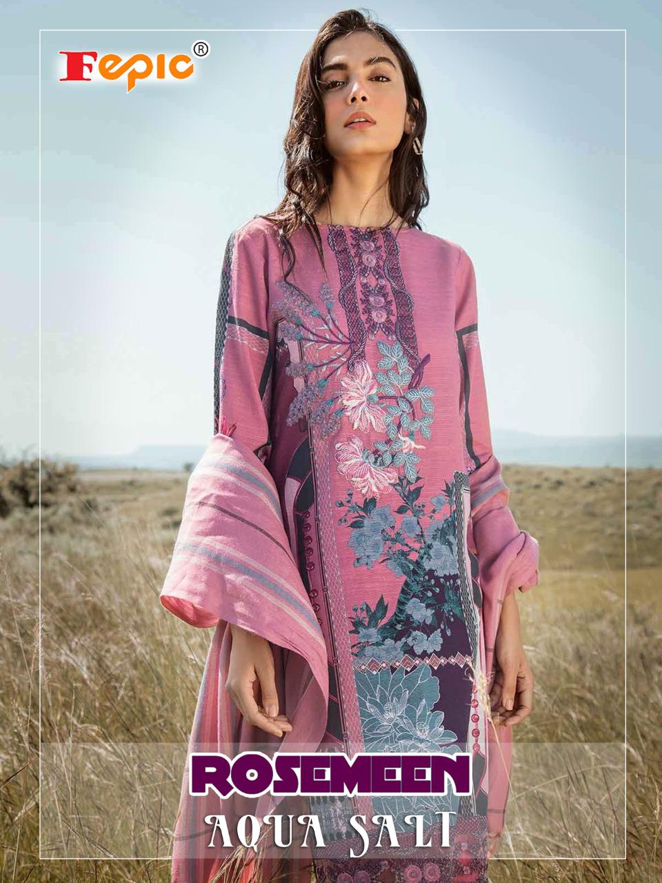 Fepic Launch Rosemeen Aqua Salt Cambric Cotton Pakistani Suit Concept