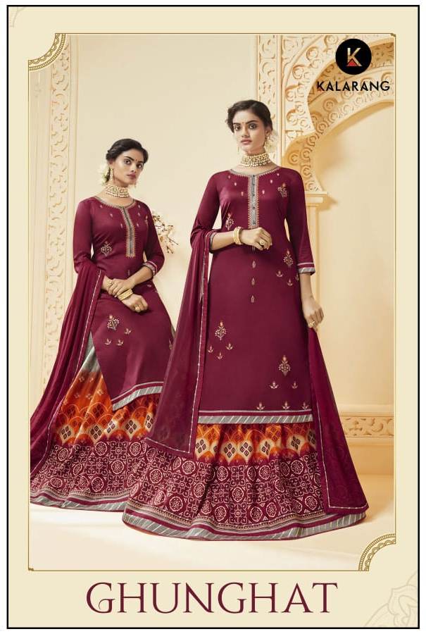 Kalarang Launch Ghunghat Jam Silk Cotton With Embroidery Work Lehenga Style Salwar Suit