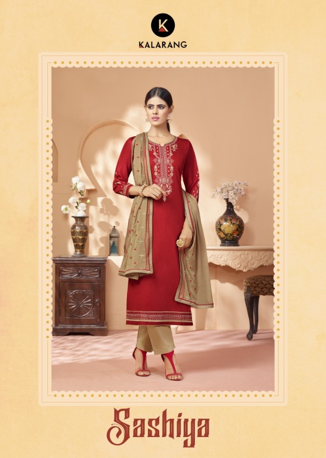 Kalarang Sashiya Jam Satin Embroidery Suits Supplier