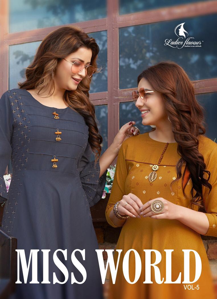 Ladies Flavour Present Miss World Vol 5 Maya Slub With Foil Print Long Gown Style Kurti