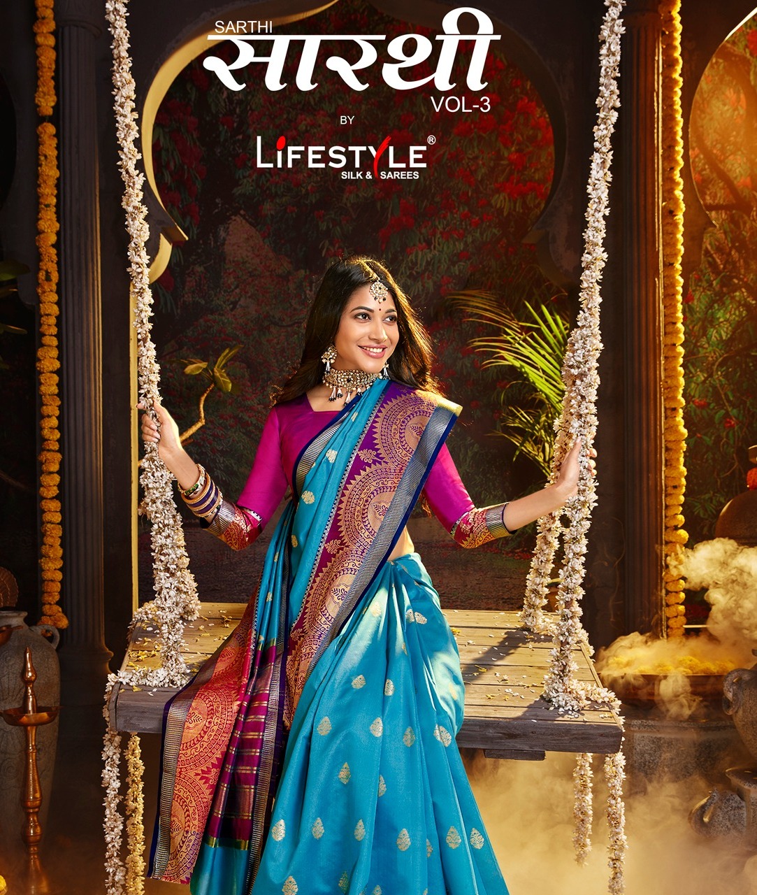 Lifestyle Sarthi Vol 3 Fancy Saree With Chit Pallu Designer Saree