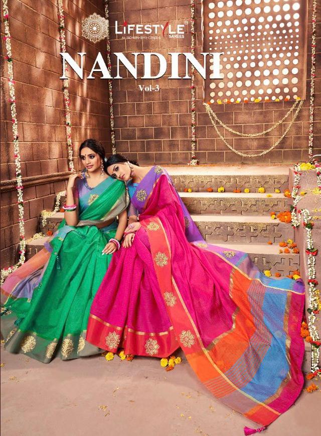 Nandini Vol 3 By Lifestyle Chanderi Designer Saree Wholesaler