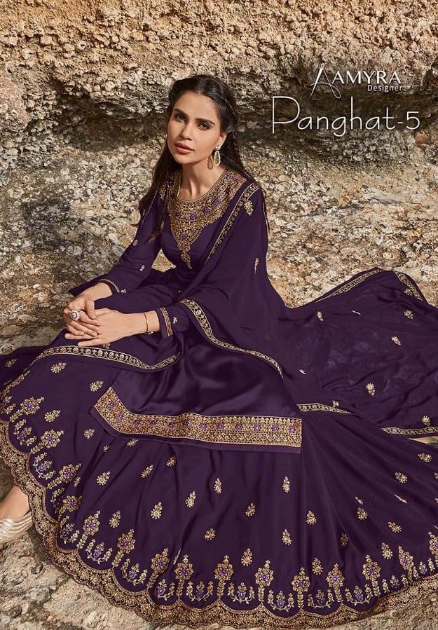 Panghat Vol 5 By Amyra Designer Georgette Satin Lehenga Style Salwar Suit Rich And Beautiful Colours