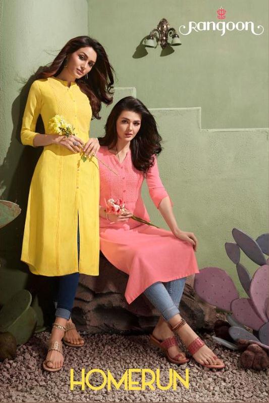 Rangoon Kessi Present Homerun Fancy Rayon Kurti Exclusive Trending Series Of Catalogs